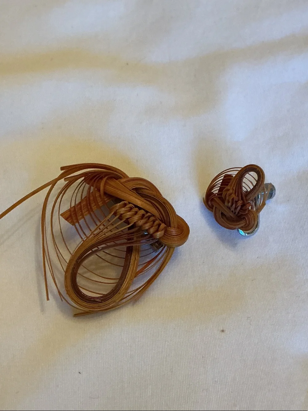 Wicker Woven Knot Brooch and Earrings Set